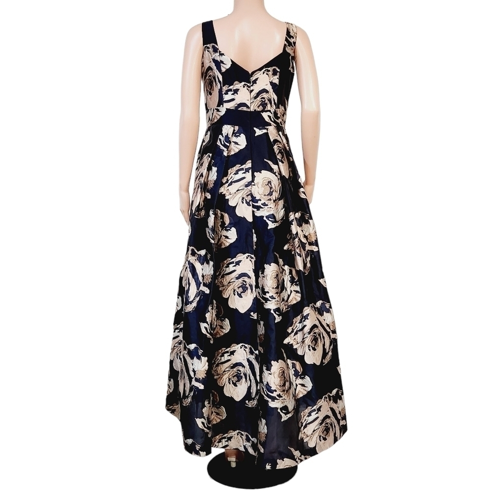 Eliza J Embellished Floral Ballgown Dress Navy Multi Size 10 - Picture 8 of 16